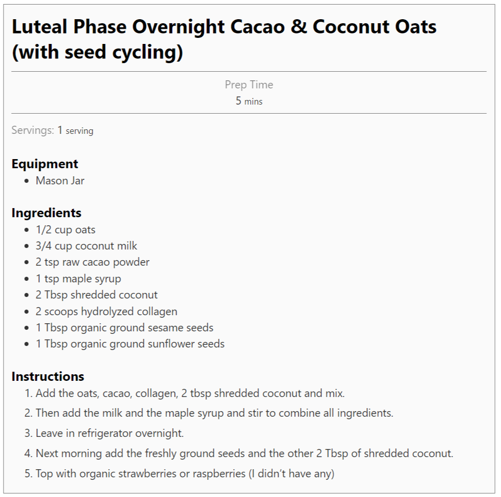 Luteal Phase Overnight Raw Cacao & Coconut Oats (with seed cycling